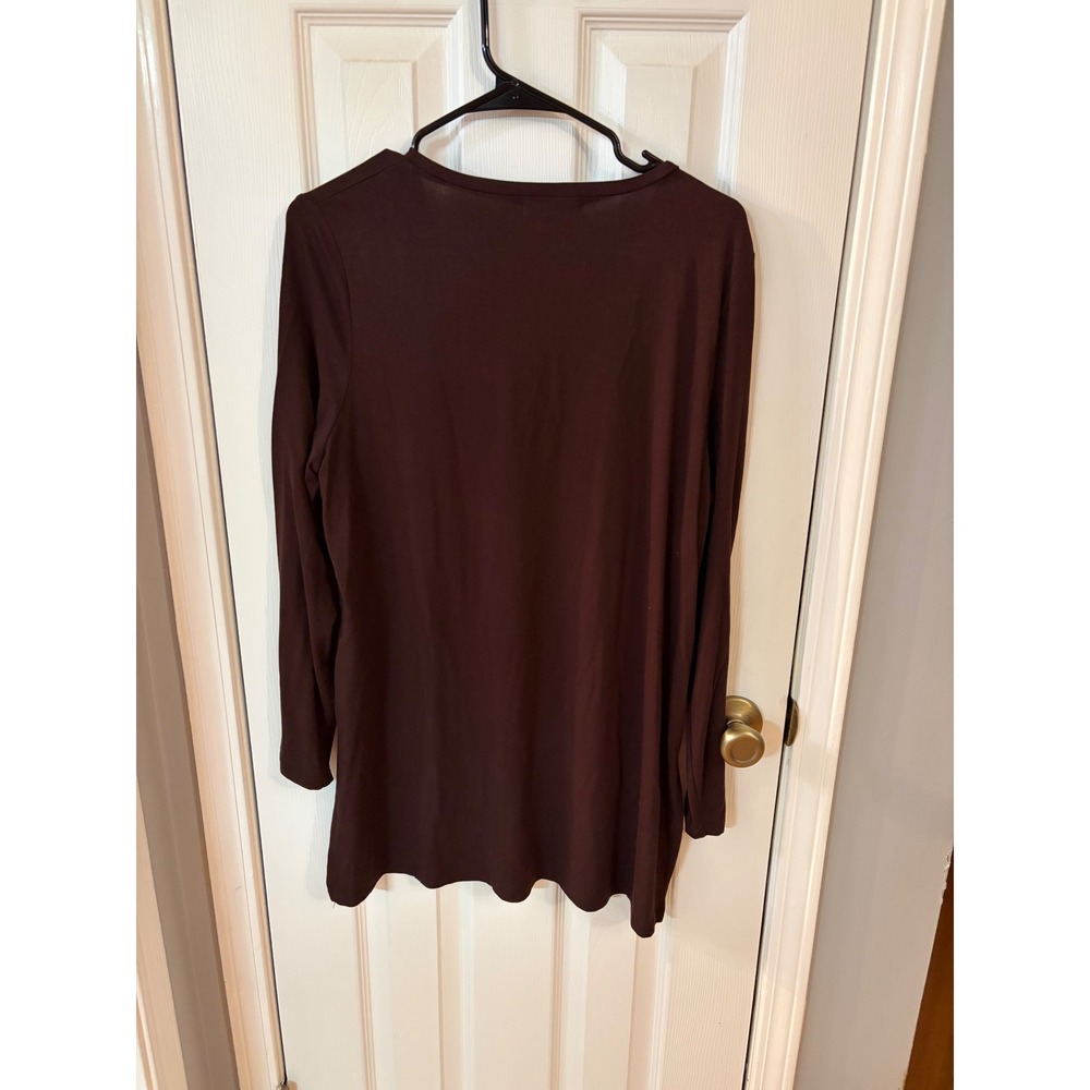 Ronnie Salloway Tunic Top Womens L Brown Long Sleeve Scoop Neck High-Low Hem - Picture 3 of 3
